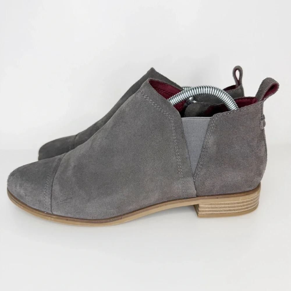 Toms Pavement Gray Suede Leather Reese Heeled Ankle Boot Women’s 11 - Picture 3 of 7